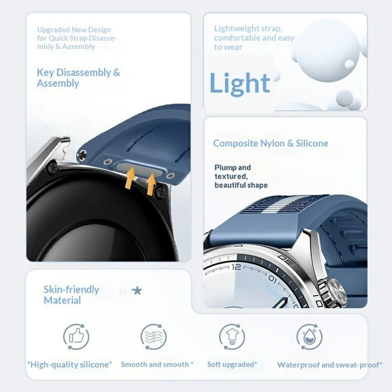 Cinturino in nylon composito da 22 mm con silicone per Huawei Watch GT 6 / 5 Pro / 5 46 mm, con pulsante di rilascio rapido - Nero