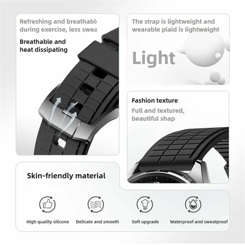 Cinturino sostitutivo in fluorubber testurizzato da 22 mm per Huawei Watch GT 6 / 5 Pro / 5 46 mm - Nero