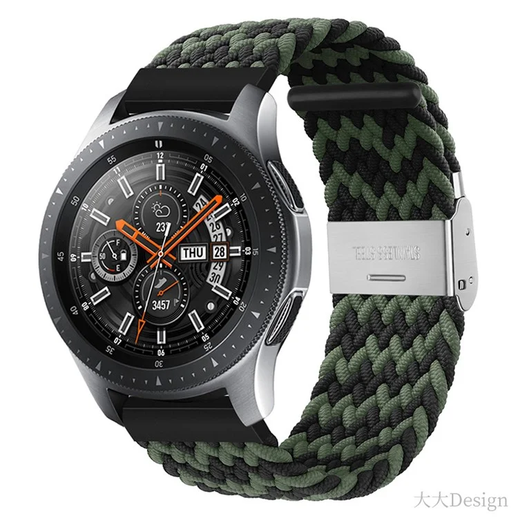 Fácil Ajustável Elástico Nylon Banda de Relógio Substituição Pulseira 20mm para Samsung Galaxy Watch 42mm - Preto/Verde