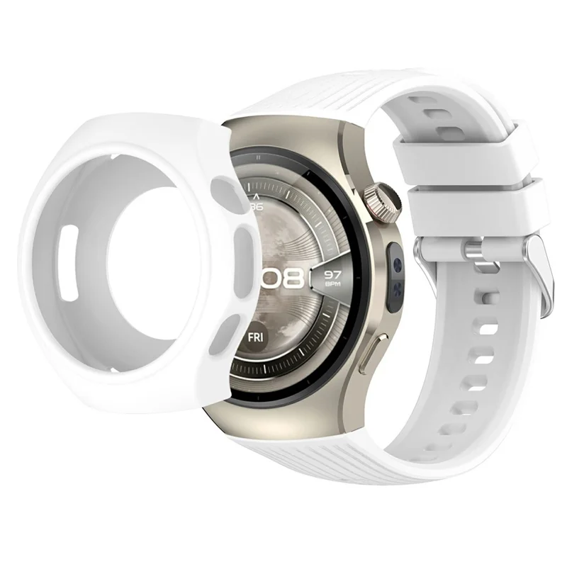 Silikonband med klocka för Huawei Watch 5 42 mm vertikalt randat design snabbkoppling – Vit