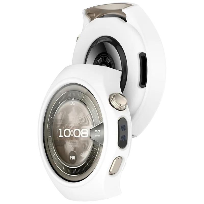 Silikonband med klocka för Huawei Watch 5 42 mm vertikalt randat design snabbkoppling – Vit