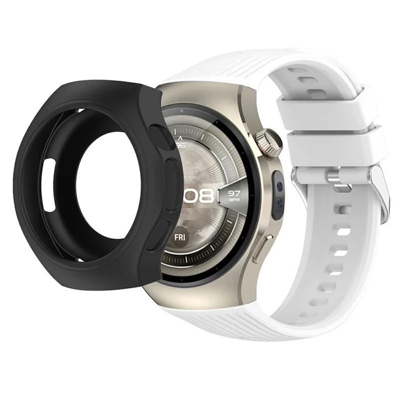 Siliconen band met horlogehouder voor Huawei Watch 5 46 mm, verticaal gestreept ontwerp, snelkoppeling - Wit