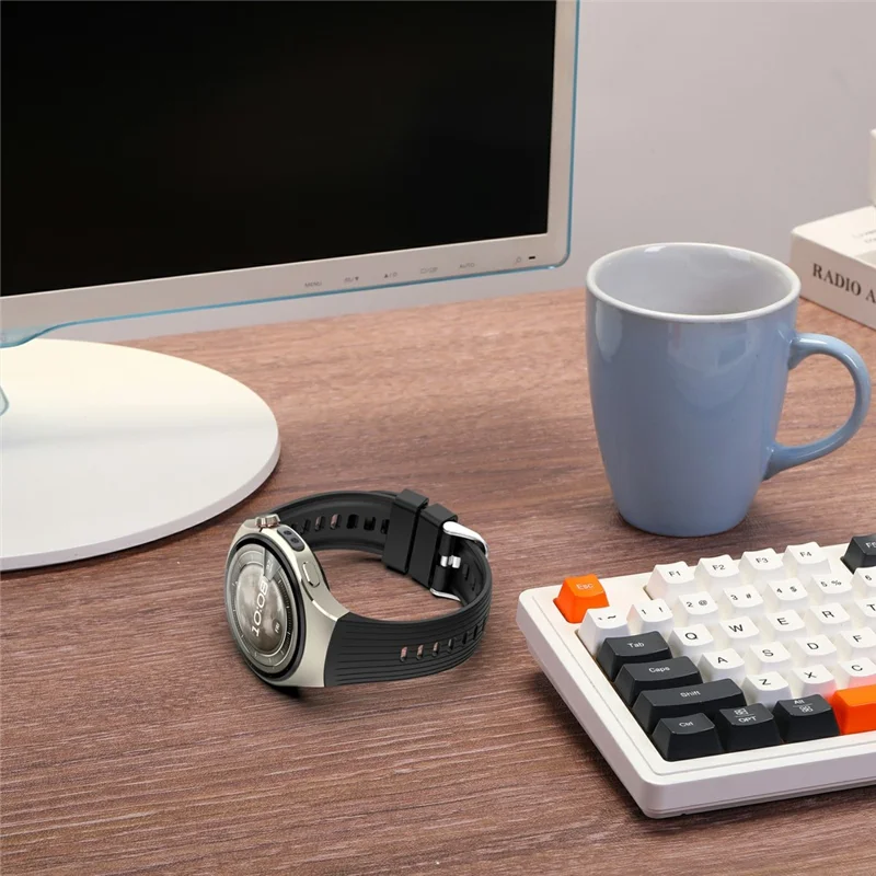 Siliconen band met horlogehouder voor Huawei Watch 5 46 mm, verticaal gestreept ontwerp, snelkoppeling - Wit