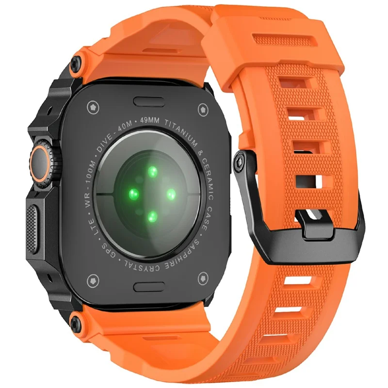 Silikonowy pasek z półosłoną i zatrzaskiem w kolorze czarnym / pomarańczowym do Apple Watch Series 11 46 mm, teksturowana wymienna opaska - czarny zatrzask / pomarańczowy