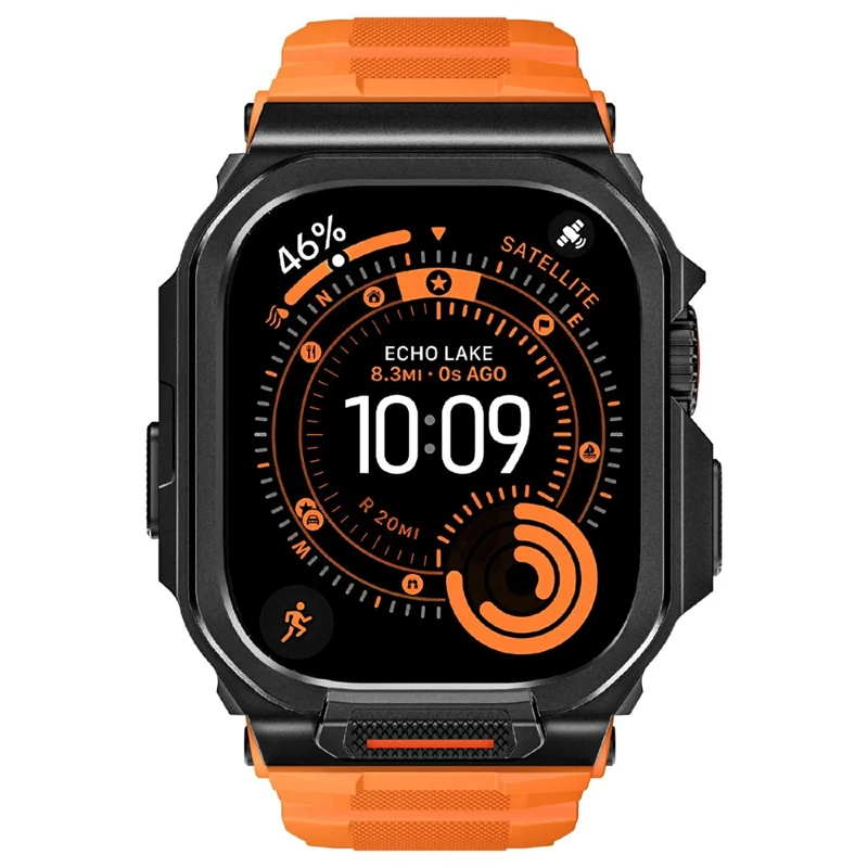 Silikonowy pasek z półosłoną i zatrzaskiem w kolorze czarnym / pomarańczowym do Apple Watch Series 11 46 mm, teksturowana wymienna opaska - czarny zatrzask / pomarańczowy