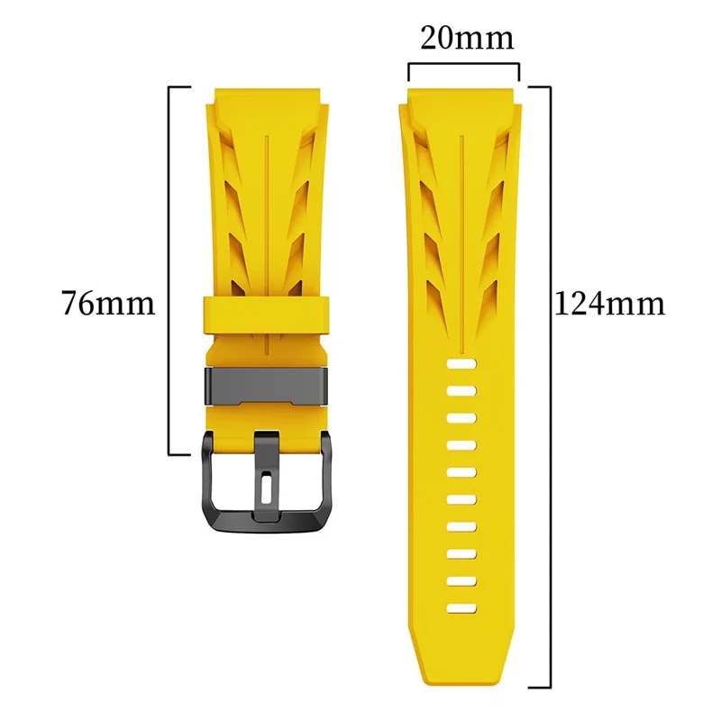 20mm Rillen-Design Silikonarmband für Samsung Galaxy Watch7 44mm / 40mm / Huawei Watch GT 3 Pro 43mm, mehrfach verstellbares Armband – Gelb