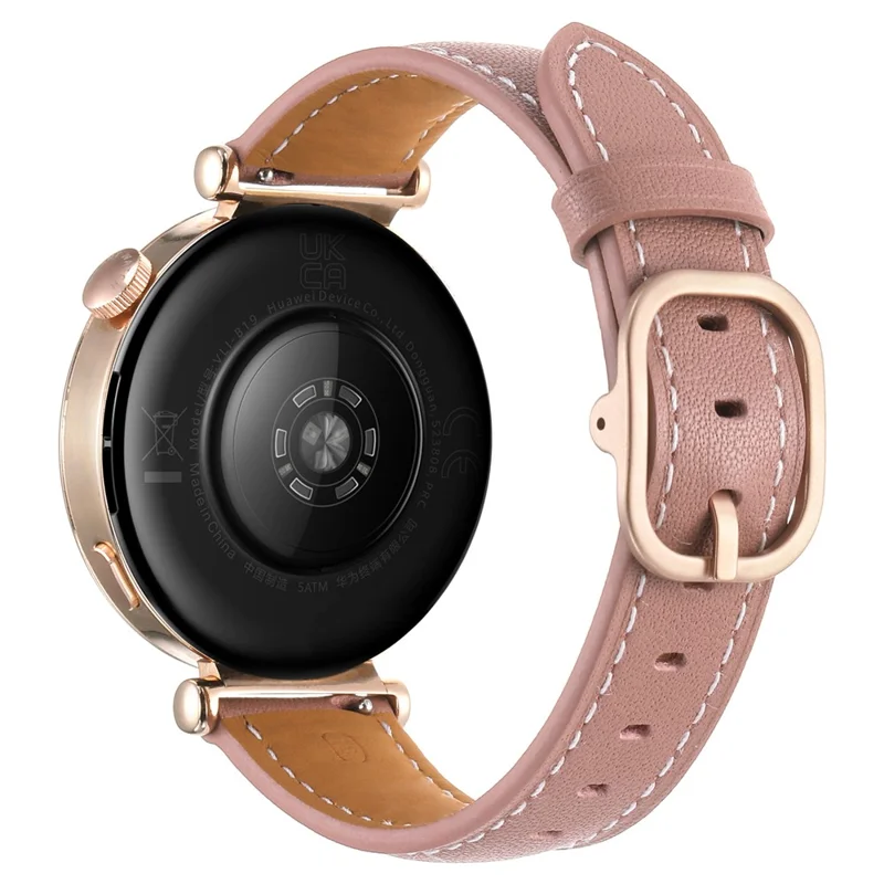Correa de cuero genuino de textura plana de 18 mm para Huawei Watch GT 6 / 5 / 4 de 41 mm, correa para reloj con hebilla cuadrada - rosa intenso