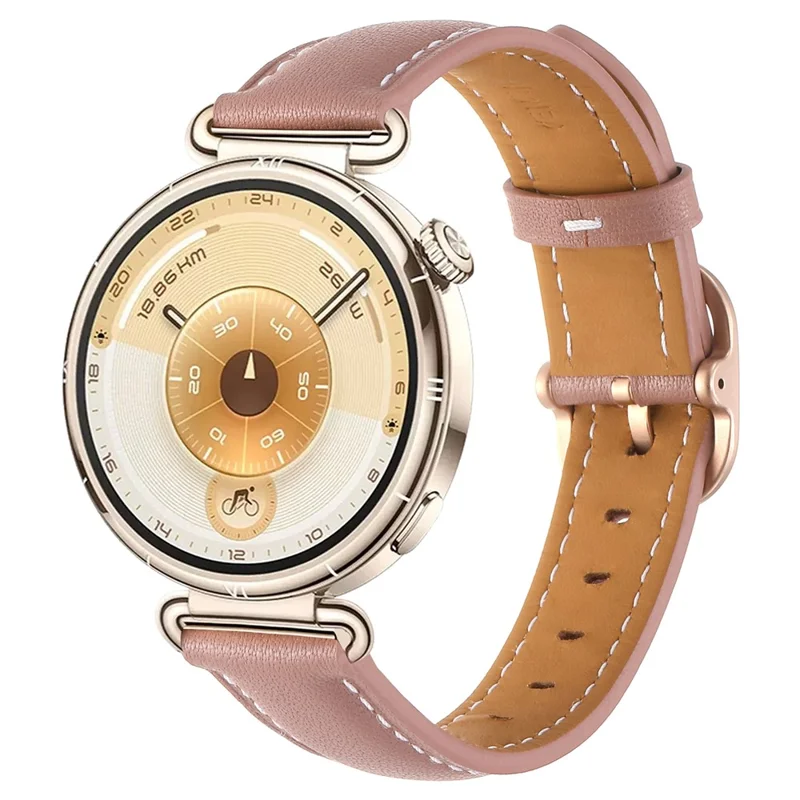 Correa de cuero genuino de textura plana de 18 mm para Huawei Watch GT 6 / 5 / 4 de 41 mm, correa para reloj con hebilla cuadrada - rosa intenso