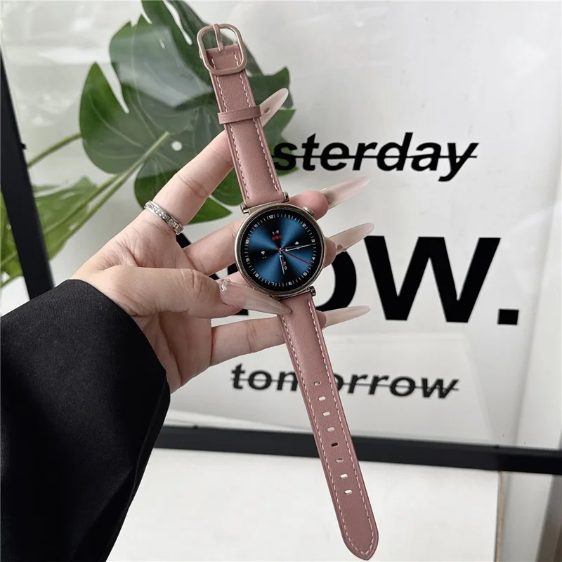 Correa de cuero genuino de textura plana de 18 mm para Huawei Watch GT 6 / 5 / 4 de 41 mm, correa para reloj con hebilla cuadrada - rosa intenso