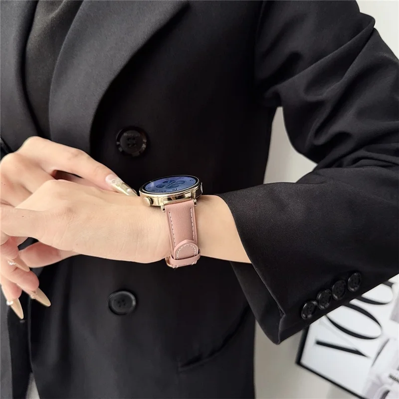 Correa de cuero genuino de textura plana de 18 mm para Huawei Watch GT 6 / 5 / 4 de 41 mm, correa para reloj con hebilla cuadrada - rosa intenso