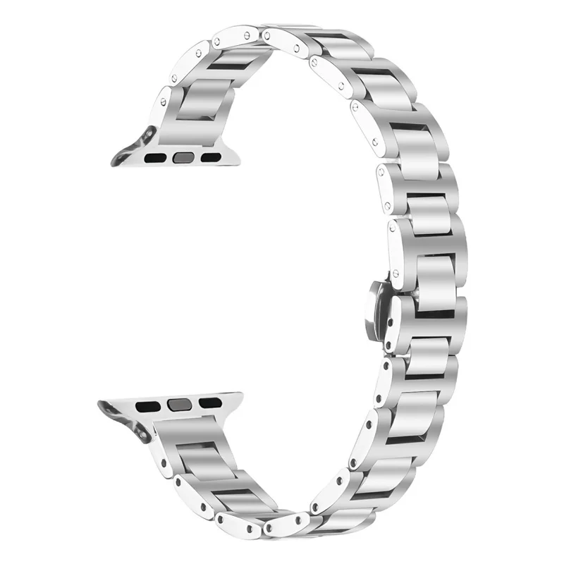 Pulseira de Relógio para Apple Watch Series 11 10 42mm / 9 8 7 41mm / SE3 SE2 SE 6 5 4 40mm / 3 2 1 38mm Fecho Borboleta Pulseira em Aço Inoxidável Prateada