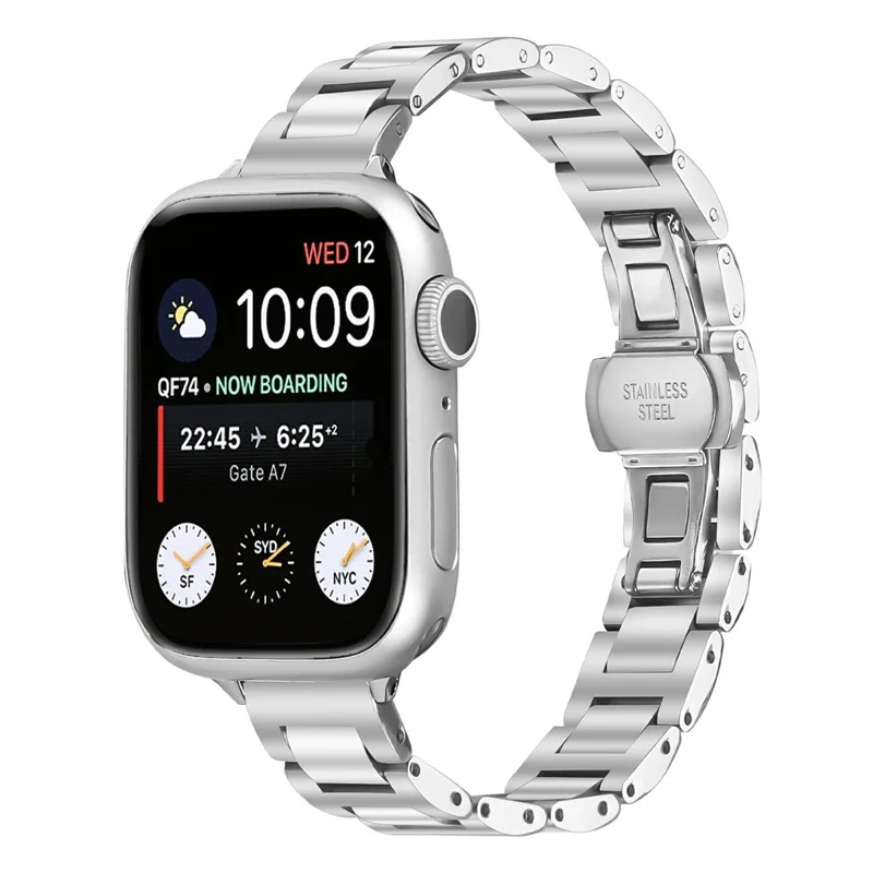 Pulseira de Relógio para Apple Watch Series 11 10 42mm / 9 8 7 41mm / SE3 SE2 SE 6 5 4 40mm / 3 2 1 38mm Fecho Borboleta Pulseira em Aço Inoxidável Prateada