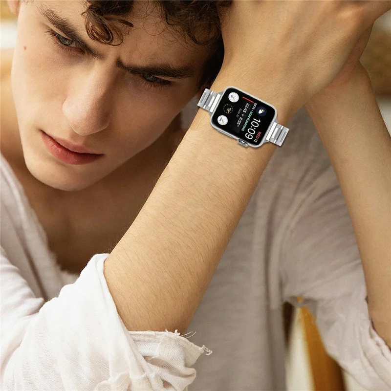 Pulseira de Relógio para Apple Watch Series 11 10 42mm / 9 8 7 41mm / SE3 SE2 SE 6 5 4 40mm / 3 2 1 38mm Fecho Borboleta Pulseira em Aço Inoxidável Prateada