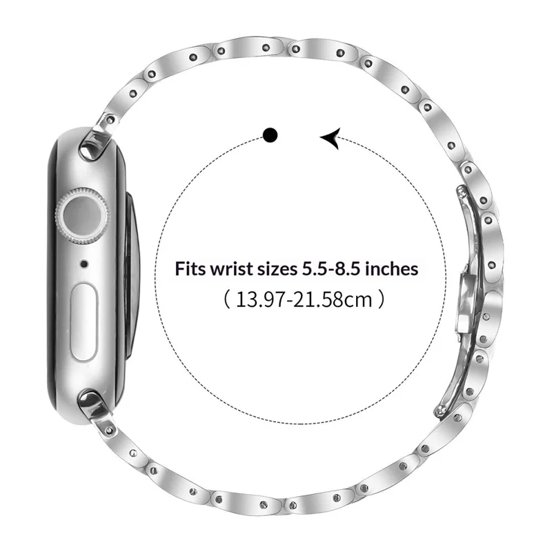 Pulseira de Relógio para Apple Watch Series 11 10 42mm / 9 8 7 41mm / SE3 SE2 SE 6 5 4 40mm / 3 2 1 38mm Fecho Borboleta Pulseira em Aço Inoxidável Prateada