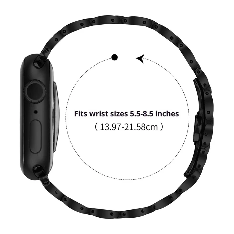 Watch Band For Apple Watch Series 11 10 42mm  /  9 8 7 41mm  /  SE3 SE2 SE 6 5 4 40mm  /  3 2 1 38mm Butterfly Clasp Stainless Steel Strap - Black