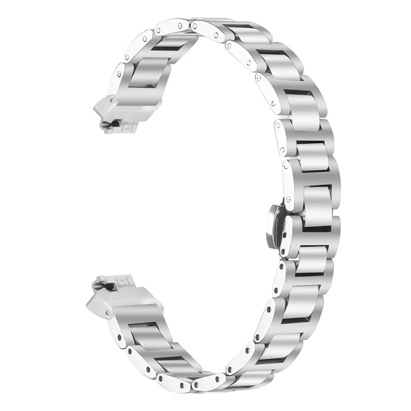 Watch Band For Fitbit Inspire  /  Inspire 2  /  Inspire HR Butterfly Clasp Three Bead Stainless Steel Silver Strap