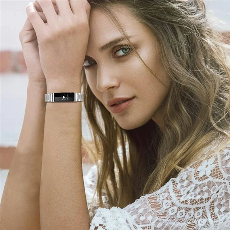 Watch Band For Fitbit Inspire  /  Inspire 2  /  Inspire HR Butterfly Clasp Three Bead Stainless Steel Silver Strap