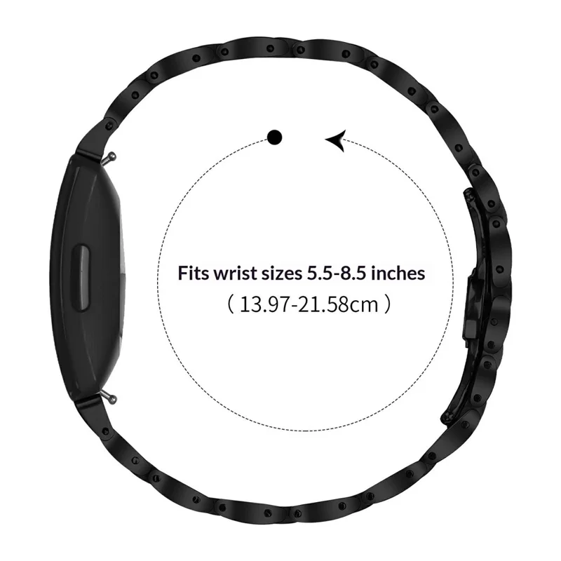 Watch Band For Fitbit Inspire  /  Inspire 2  /  Inspire HR Butterfly Clasp Three Bead Stainless Steel Electroplated Strap - Black