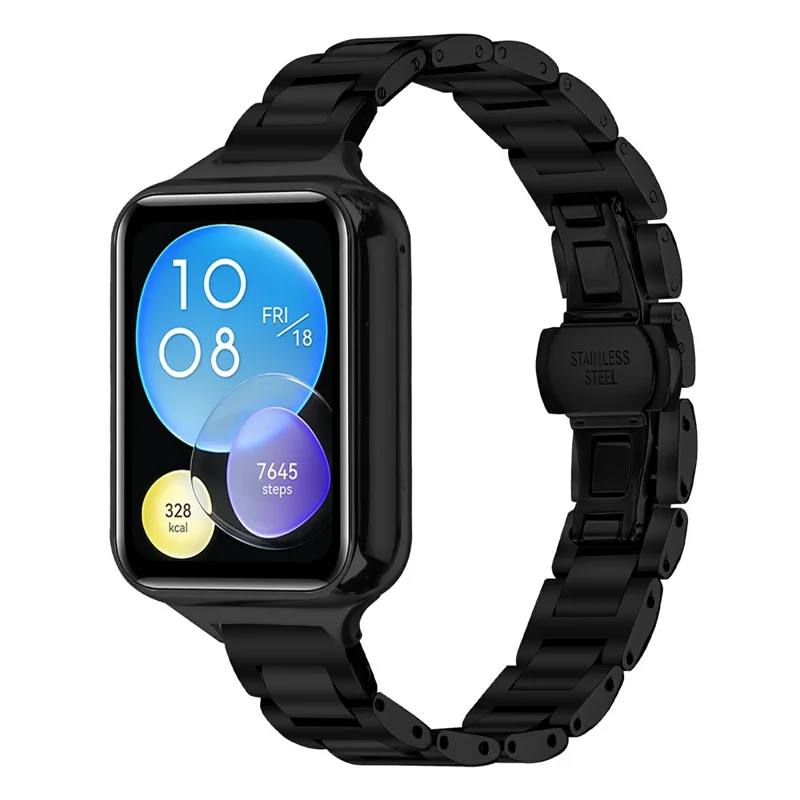 Watch Band For Xiaomi Smart Band 9 Pro  /  8 Pro  /  Redmi Watch 5  /  4 Butterfly Clasp Three Bead Stainless Steel Electroplated Strap - Black