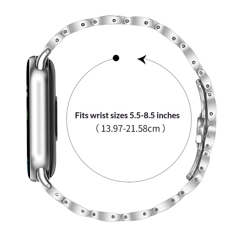 Watch Band For Xiaomi Smart Band 10  /  9  /  8 Butterfly Clasp Three Bead Stainless Steel Silver Strap