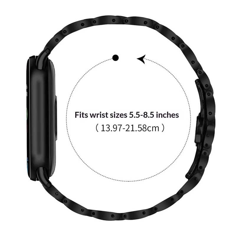 Watch Band for Xiaomi Smart Band 10 / 9 / 8 Butterfly Clasp Three Bead Stainless Steel Electroplated Strap - Black