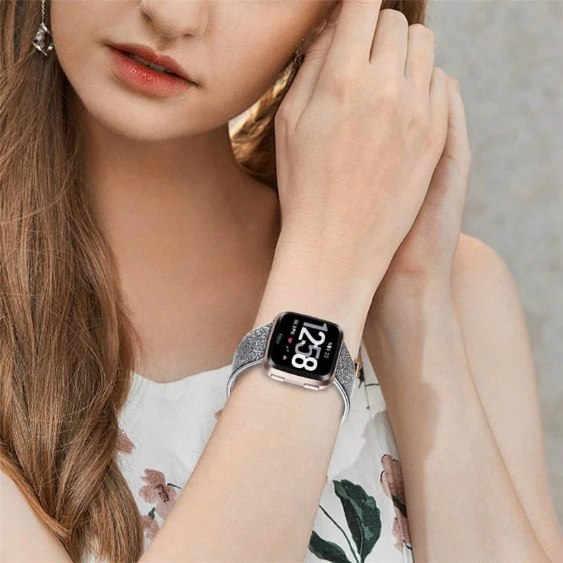 Glittering Powder Design TPU Watch Band Strap Replacement for Fitbit Versa 3/Sense - Black