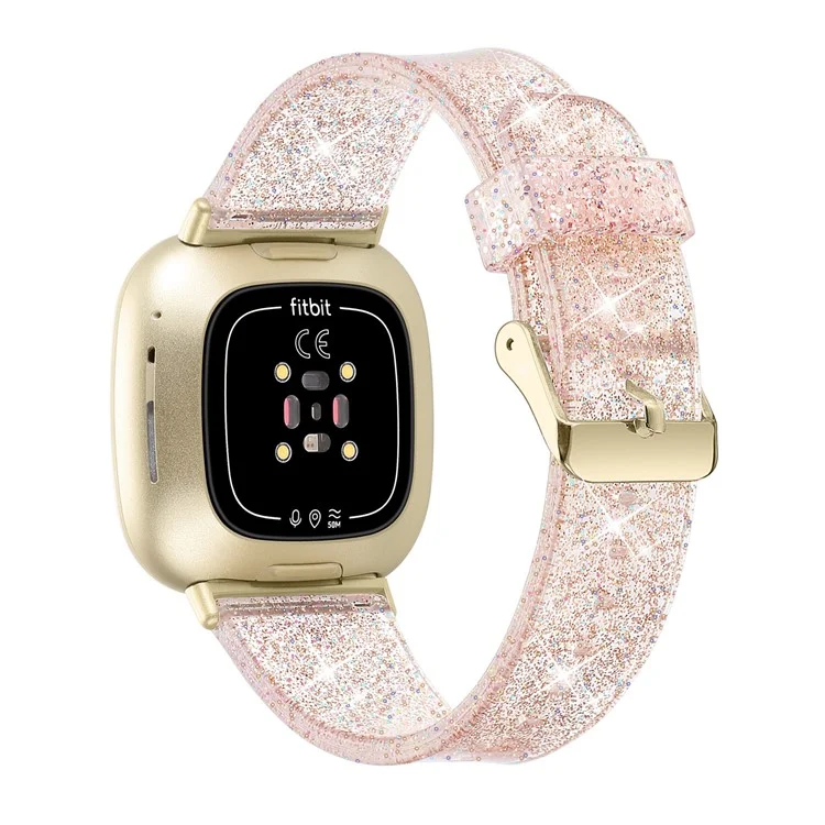 Glitzer Pulverdesign TPU Watch Band -gurt Ersatz Für Fitbit Versa 3/sinn - Gold