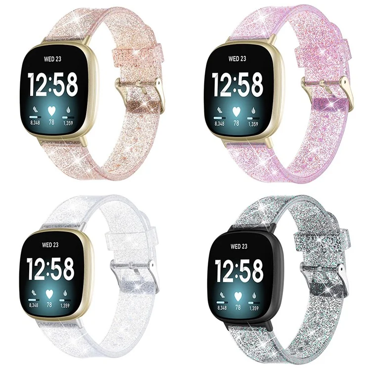 Remplacement de la Bande de Montre de Poudre Étincelante Remplacement de la Bande de Montre Pour Fitbit Versa 3 / Sens - or