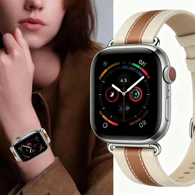 Color Matching Genuine Leather Strap for Apple Watch Series 11 10 42mm  /  9 8 7 41mm  /  SE3 SE2 SE 6 5 4 40mm  /  3 2 1 38mm Quick Release Watch Band - Brown