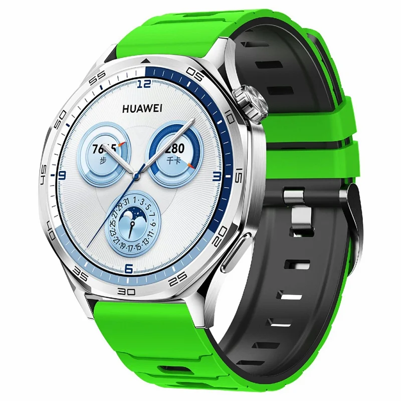 Bracelet en silicone bicolore 22 mm pour Huawei Watch GT 6 / 5 / 5 Pro / 4 46 mm, design armure - Vert / Noir