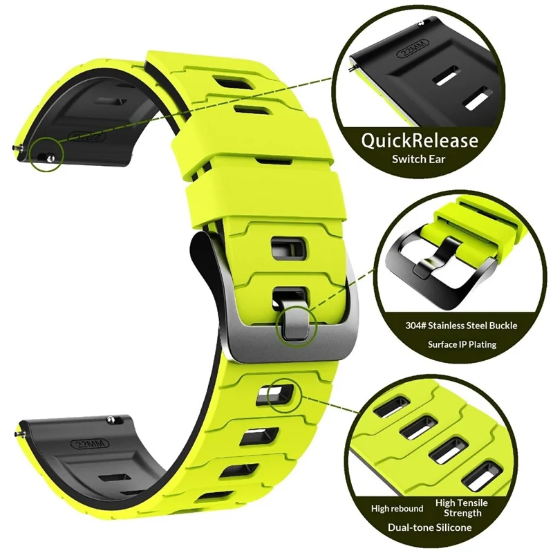 Bracelet en silicone bicolore 22 mm pour Huawei Watch GT 6 / 5 / 5 Pro / 4 46 mm, design armure - Vert / Noir