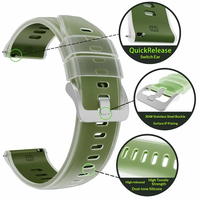 Cinturino da 22 mm in Gel Bicolore per Huawei Watch GT 6 / 5 / 5 Pro / 4 da 46 mm, Cinturino in Silicone con Rilascio Rapido - Verde Chiaro
