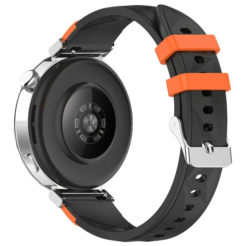 Correa de silicona de 18 mm con patrón de rombos para Huawei Watch GT 6 / 5 / 4 de 41 mm, correa de reloj bicolor - Negro/Naranja
