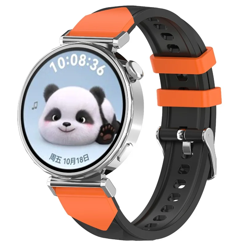 Correa de silicona de 18 mm con patrón de rombos para Huawei Watch GT 6 / 5 / 4 de 41 mm, correa de reloj bicolor - Negro/Naranja