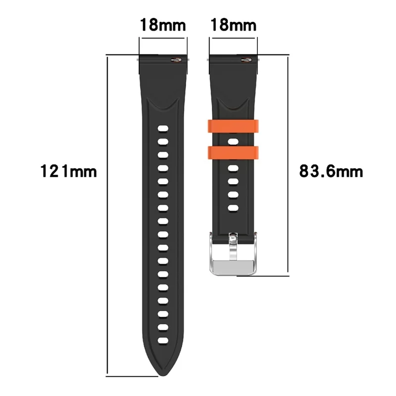 Correa de silicona de 18 mm con patrón de rombos para Huawei Watch GT 6 / 5 / 4 de 41 mm, correa de reloj bicolor - Negro/Naranja