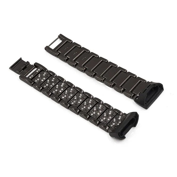 Rhinestone Stainless Steel Chain Watch Strap Replacement for Fitbit Charge 3/4 - Black