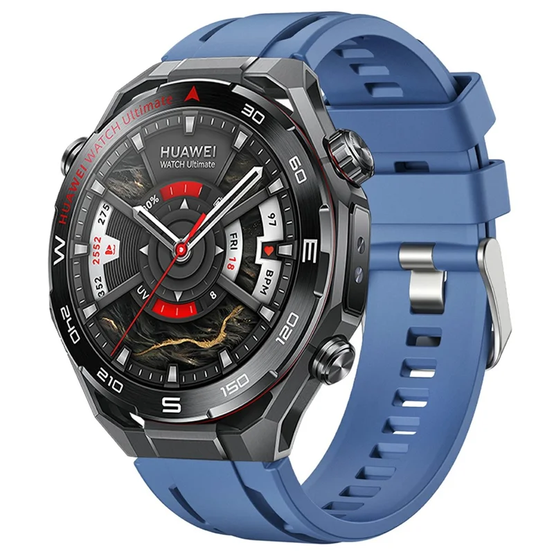 Bracelet unique 22 mm à dégagement rapide pour Huawei Watch Ultimate 2 / Ultimate Design / Ultimate / GT 6 / 5 46 mm, bracelet en silicone avec boucle argentée - Bleu