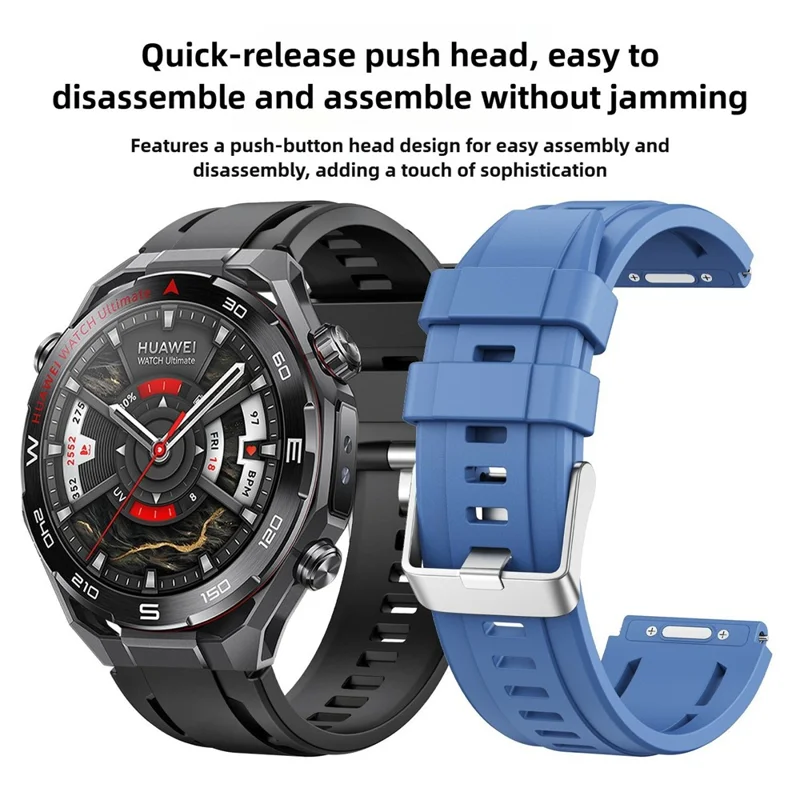 Bracelet unique 22 mm à dégagement rapide pour Huawei Watch Ultimate 2 / Ultimate Design / Ultimate / GT 6 / 5 46 mm, bracelet en silicone avec boucle argentée - Bleu