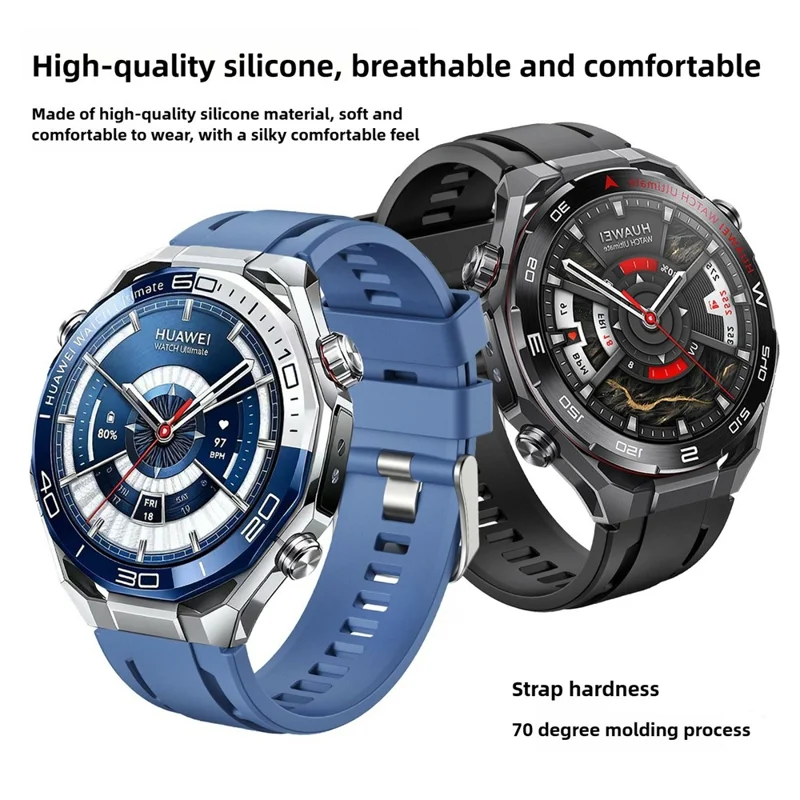Bracelet en silicone uni de 22 mm pour Huawei Watch Ultimate 2 / Ultimate Design / Ultimate / GT 6 / 5 46 mm, bracelet de montre à bouton de dégagement rapide avec boucle argentée - Bleu
