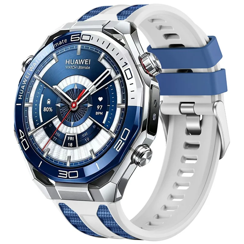 Bracelet de montre 22 mm pour Huawei Watch Ultimate 2, sangle de rechange en silicone + nylon - Blanc / Bleu