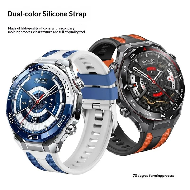 Bracelet de montre 22 mm pour Huawei Watch Ultimate 2, sangle de rechange en silicone + nylon - Blanc / Bleu