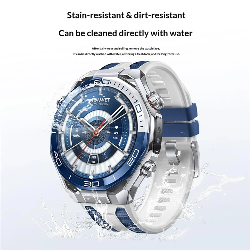 Bracelet de montre 22 mm pour Huawei Watch Ultimate 2, sangle de rechange en silicone + nylon - Blanc / Bleu