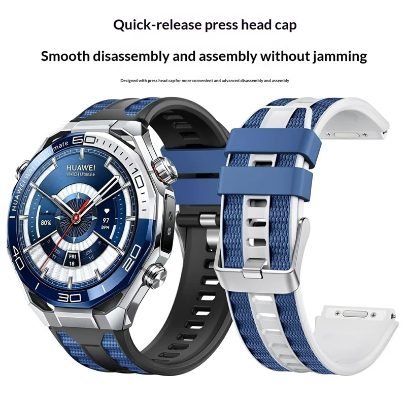 Bracelet de montre 22 mm pour Huawei Watch Ultimate 2, sangle de rechange en silicone + nylon - Blanc / Bleu