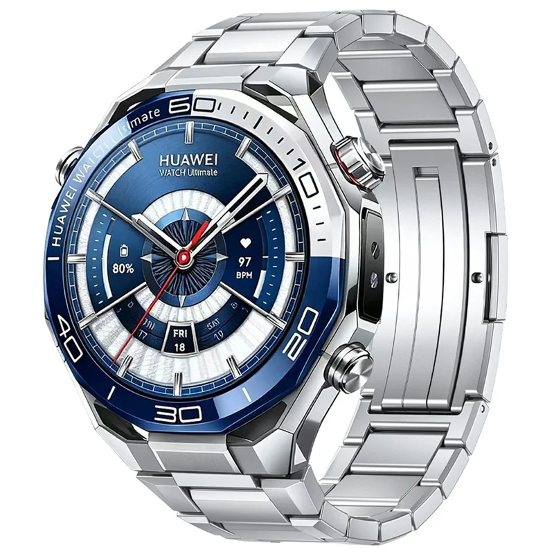 Correia de Relógio em Liga de Titânio 22mm com Design de Junta de Bambu e Fecho Dobrável - Prata, para Huawei Watch Ultimate 2