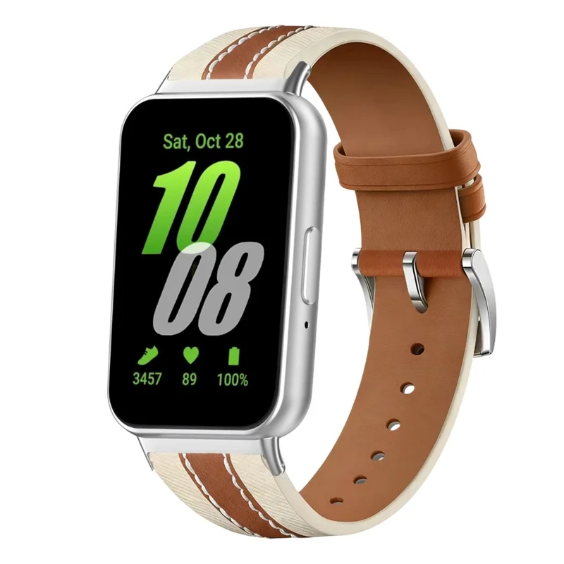 Color Matching Genuine Leather Strap for Samsung Galaxy Fit3 Quick Release Watch Band - Brown