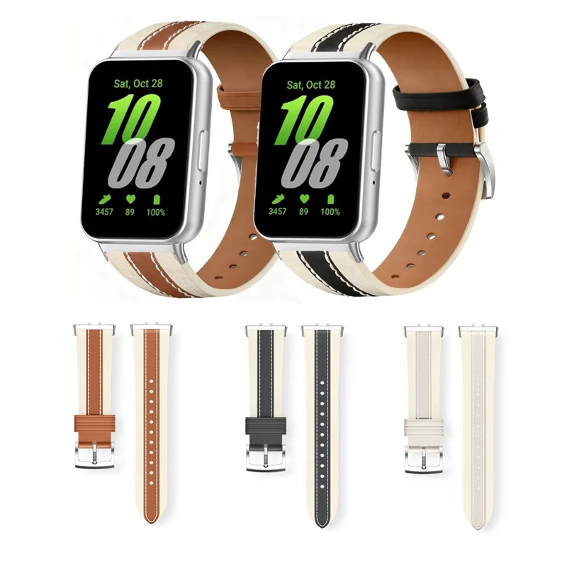 Color Matching Genuine Leather Strap for Samsung Galaxy Fit3 Quick Release Watch Band - Brown