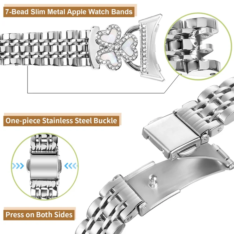 Silbernes Herz-Klee-Metallarmband für Google Pixel Watch 4 41 mm / 3 41 mm / Watch / Watch 2 Armband 7-Kugeln, glänzendes Design