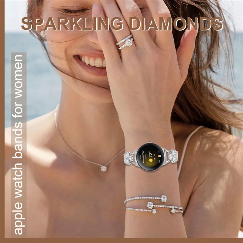 Silbernes Herz-Klee-Metallarmband für Google Pixel Watch 4 41 mm / 3 41 mm / Watch / Watch 2 Armband 7-Kugeln, glänzendes Design