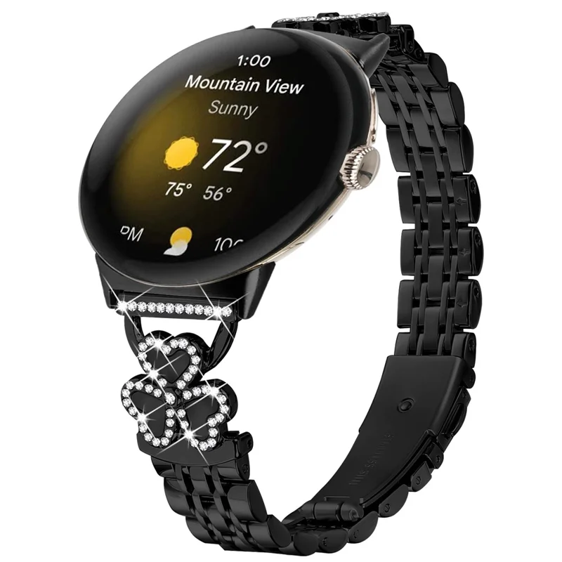 Electroplated Heart Clover Metal Band for Google Pixel Watch 4 41mm / 3 41mm / Watch / Watch 2	Watch Strap 7-Bead Shiny Design - Black+Black Shell
