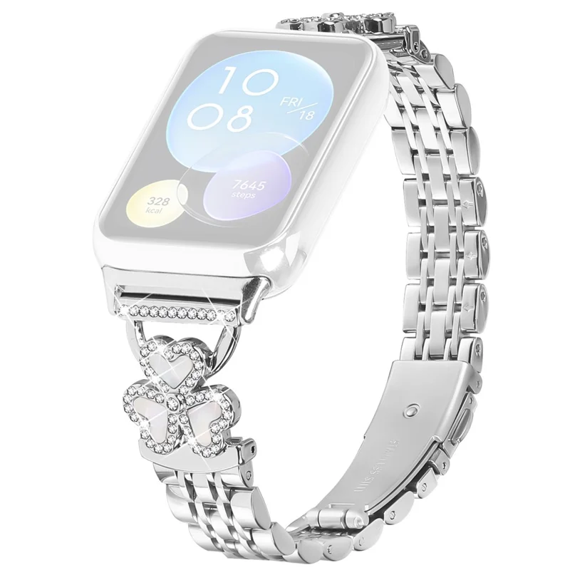 Silbernes Herz-Klee-Metallarmband für Xiaomi Smart Band 9 Pro / 8 Pro, Uhrenarmband mit 7-Perlen-glänzendem Design